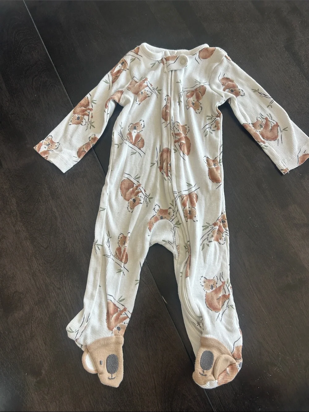 Carter's Cream & Brown Koala Print Footed One-Piece